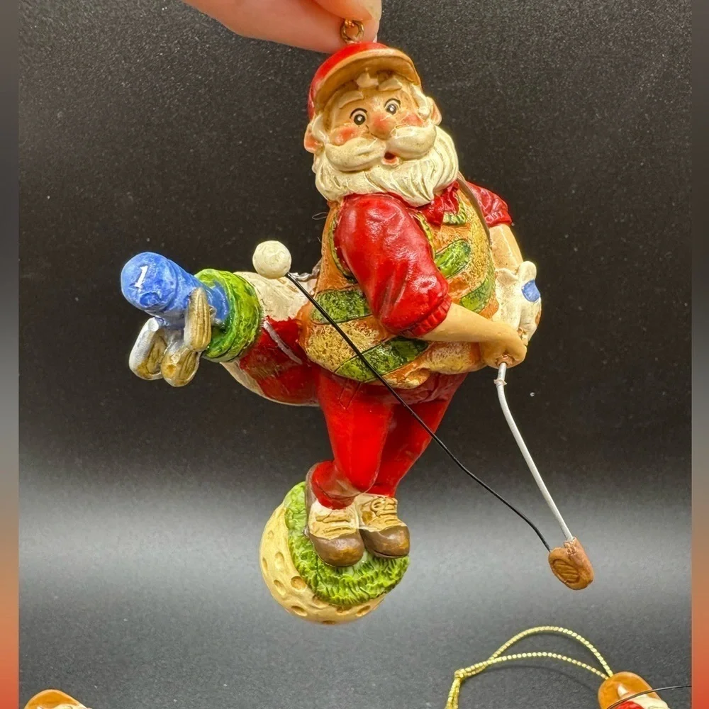 Set of 3 Vintage Golfing Santa Christmas Ornaments